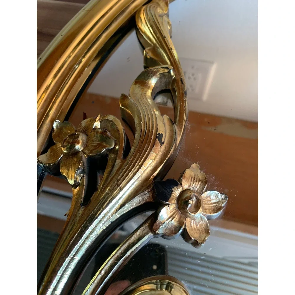 Vintage Syroco MCM Gold Oval Mirror Floral Ornate Regency Core Whimsigoth 21x15